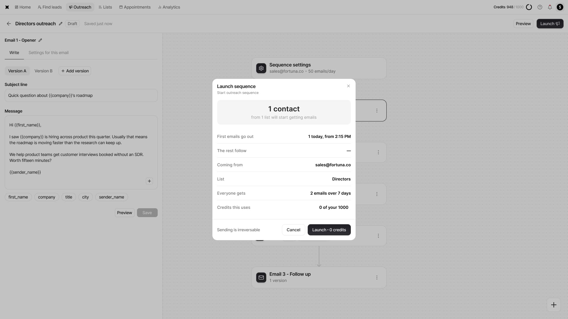 Pre-send review: recipient count and preview